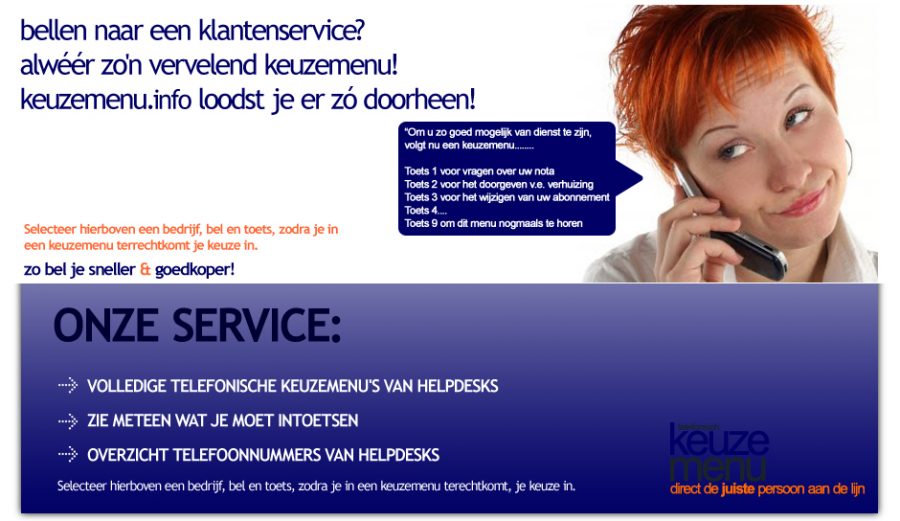 Keuzemenu.info klantenservice telefoonnummers met keuzemenu